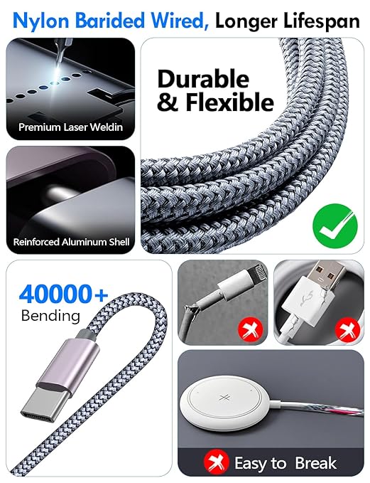 1Pack Multi Charging Cable Cord for Travel Essentials,Apple Watch Charger,iPhone Charger,[3-in-2] Type C/Lightning Cable Portable Designed for iWatch,iPhone 17-8,Galaxy S25-21,AirPods,iPad-1.5M Gray