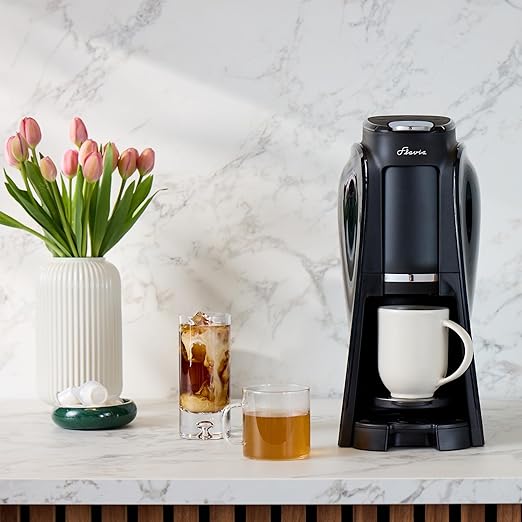 Flavia Aroma Brewer Bundle with 84 Freshpacks and 1 Merchandiser - Coffee Machine, Makes Coffee, Lattes, Tea, and other Hot or Iced Beverages with Single-Serve Freshpacks, Multiple Brew Sizes, Black