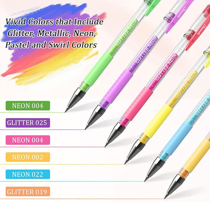 24 Coloring Glitter Gel Pens Come with 24 Free Matched Refills, Artist Drawing Pens, for Adult Coloring Sketching Doodling Writing Back to School Supplies