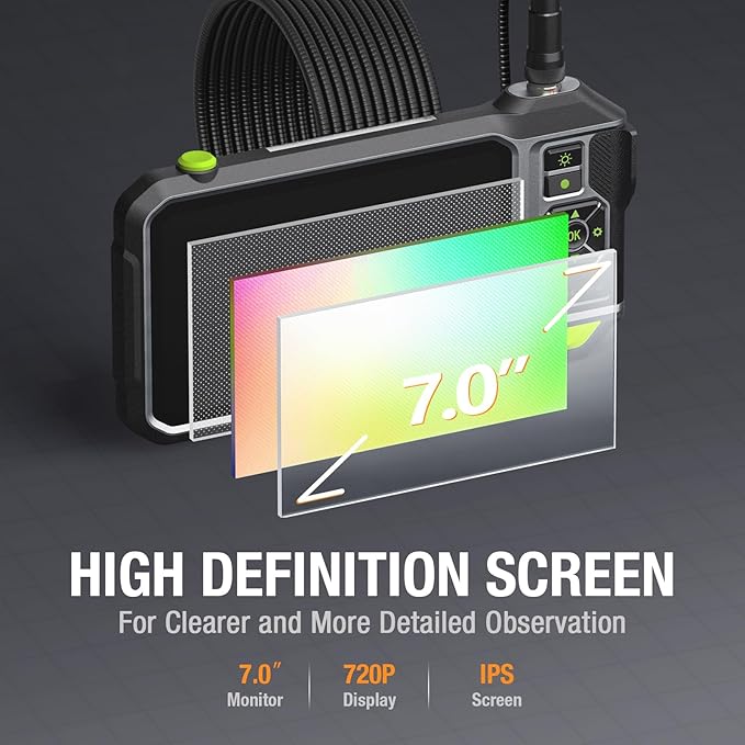 Triple Lens Borescope with 7" IPS Screen, Teslong 1080P HD Industrial Endoscope Inspection Camera with Light, 16.5FT Flexible Automotive Mechanic Scope Tool, Waterproof Pipe Snake Camera in Wall Cam