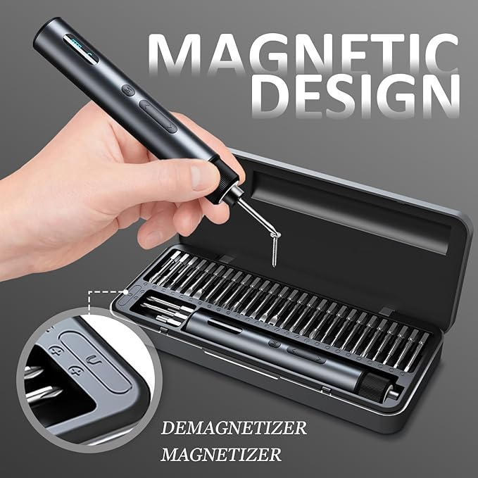 Cordless Electric Screwdriver Set with Storage Case, 3-Speed Torque (Max 7N.m) Power, Rechargeable 2000mAh Battery, 30 Magnetic S2 Steel Bits, LED Light for Phone/Laptop/Camera/Watch/DIY Repair