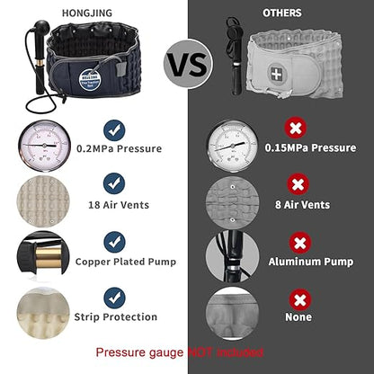 HONGJING Decompression Belt Inflatable Lumbar Support for Lower Back Pain Relief - Inflated Back Reliever with Hand Pump, One Size Fits 29-49 Waist