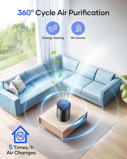 Air Purifiers for Bedroom Home, MOOKA HEPA Air Purifier for Home Pets with Fragrance Sponge for Smoke Dust Pollen Dander Odor, Small Air Purifier with Sleep Mode Night Light Timer, KJ067L, Black