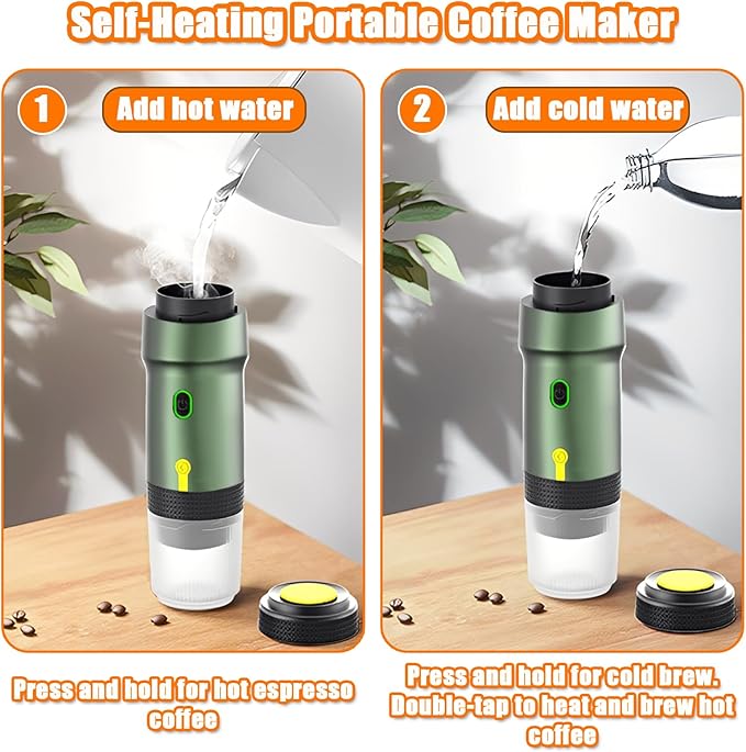 Portable Espresso Machine, 3-in-1 Self-Heating Portable Coffee Maker for Travel with Rechargeable Battery, Cordless Electric Mini Espresso Maker for RV Hiking Camping Office (Green)