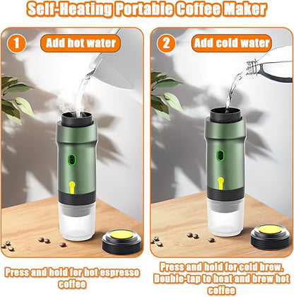 Portable Espresso Machine, 3-in-1 Self-Heating Portable Coffee Maker for Travel with Rechargeable Battery, Cordless Electric Mini Espresso Maker for RV Hiking Camping Office (Green)