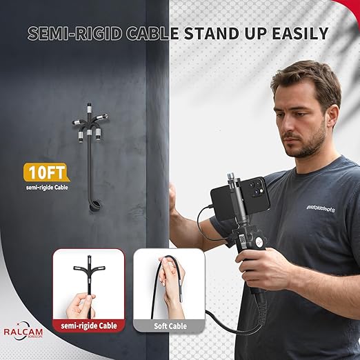 Ralcam Articulating Borescope, Industrial Endoscope Inspection Camera for Android and iOS Smartphone, 8.5mm HD 1080P with 10FT Semi Rigid Cable