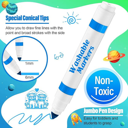 Janlaugh 24 Pcs Washable Markers Bulk Broad Line Markers Coloring Conical Tip Large pens for Kids art projects, Teachers, Students, Toddlers, Party Favors, Classrooms, Donations(Sky Blue)