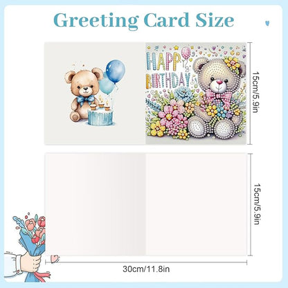 jinglinhh 12pcs Diamond Art Painting Birthday Bear Elephant Giraffe Flower Balloon Greeting Cards with Envelopes, DIY Card Making Kits for Adults, Diamond Art Postcards Christmas Cards Craft Gifts