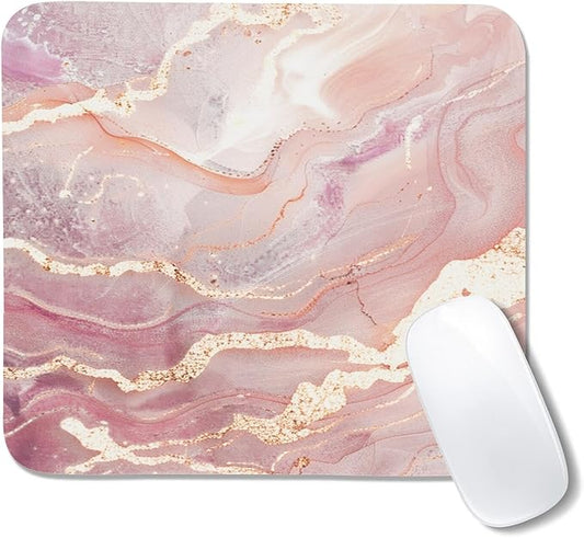 Pink Gold Marble Patterns Desk Mat, Large Gaming Mouse Pad Non-Slip Rubber Base with Stitched Edges, Waterproof Protection for PC Laptop Home Office Desk Decor (12.5x10.5in)