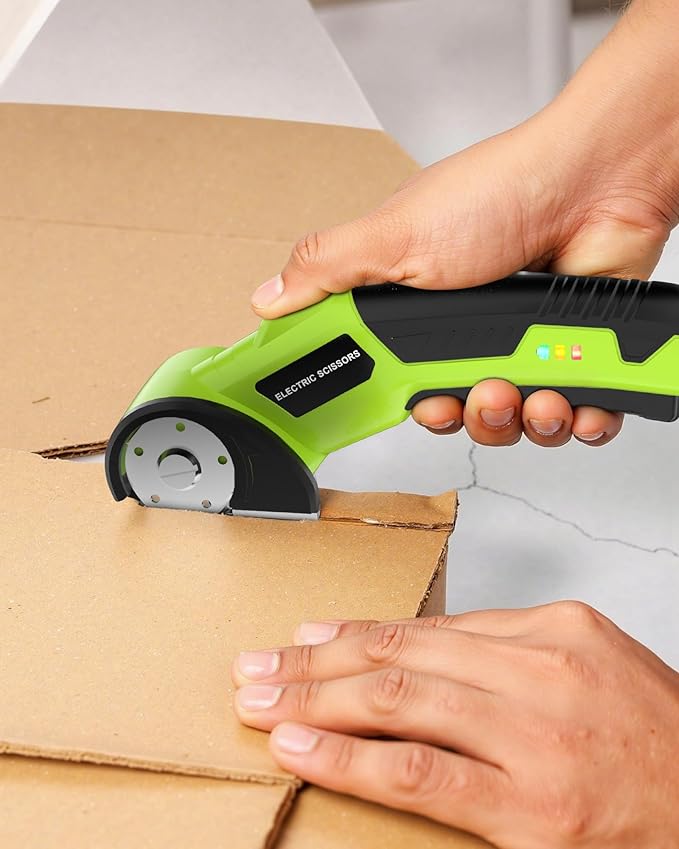 Cordless Electric Scissors, 4.5V Cardboard Cutter with Safety Lock and 2 Blades,Rechargeable Box Cutter for Fabric,Plastic, Gifts for Men,Women