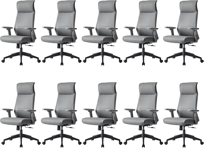 EUREKA ERGONOMIC Valen Leather Desk Chair, High Back Office Chair, Microfiber PU Leather Office Chair with Wheels, Executive Office Chair Comfy for Samll Spaces(Pack of 10, Gray)
