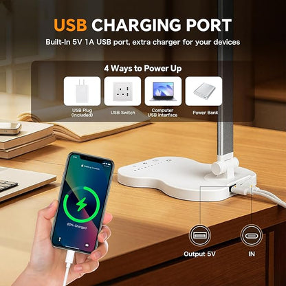Desk Lamps for Home Office, Dimmable LED Desk Lamp, 5 Color Modes, 10 Brightness, Touch Desk Light with USB Charging Port for Nail Craft Puzzle Sewing Study - Black