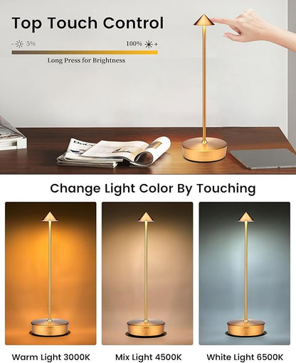 Cordless Led Table Desk Lamp 2 Pack, 7000mAh Battery Outdoor Table Light Waterproof for Restaurant Patio Camping Home Decor, USB-A Output, Brightness Memory, Dimmable