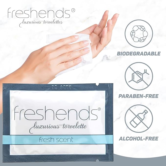 Freshends Luxurious Towelette Bundle - For Sensitive Skin - Ideal for Hotels, Airbnb, Clubs, Bars, and Weddings - Flushable Wipes- Fresh Scent- Travel Sized Wet Wipes -50 Count Pack (Gray)