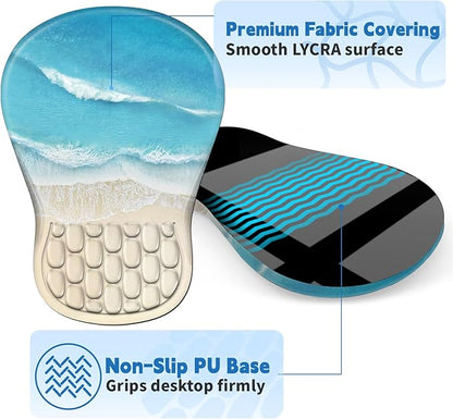 YIWEI Ergonomic Mouse Pad with Wrist Rest - Comfortable Office Mousepad with Memory Foam Wrist Support for Carpal Tunnel Relief, Mouse Pads with Non-Slip Base for Gaming and Home (Beach-1)
