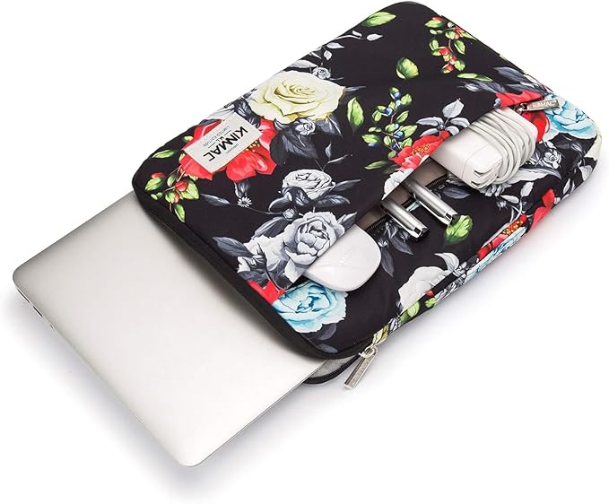 Kinmac 360 Degree Full Body Protective Padded Laptop Sleeve Case with Handle for MacBook 14 inch, Surface 14.4 inch Laptop and 14 inch Laptop - Colorful Rose