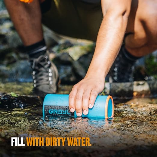 GRAYL GeoPress 24 oz Water Purifier Bottle - Filter for Hiking, Camping, Survival, Travel (Bali Blue)