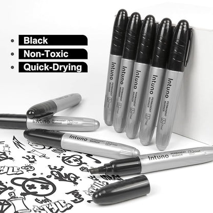 Jumo Permanent Markers, 60 Count Black, Chisel tip, Oil-Based Permanent Markers, Waterproof and Fade-Resistant, for Paper, Wood, Metal, Glass and More