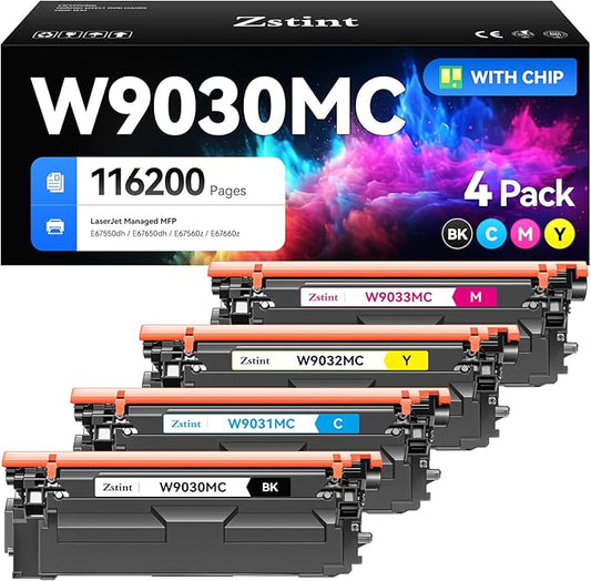 W9030MC W9031MC W9032MC W9033MC Toner Cartridge Set 4-Pack High Yield Replacement Compatible with HP Color Laserjet Managed MFP E67550dh E67650dh E67560z E67660z Printer Ink Black Cyan Magenta Yellow