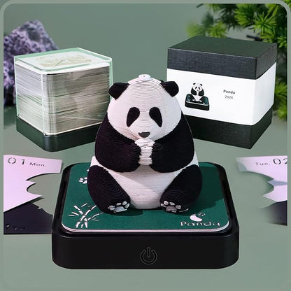 3D Time Piece Calendar 2026 DIY Calendars Tear Away Carving Art 3D Memo Pad Calendar With LED Lights sculpture artsy pads calendar notepad for Desktop Decor-Big Panda