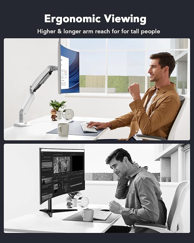HUANUO Single Monitor Arm for 49 inch Screens, Ultrawide Computer Monitor Mount Holds 26.48 lbs, Upgraded Adjustable Stand with USB, C-Clamp & Grommet Base, VESA 75x75 or 100x100mm