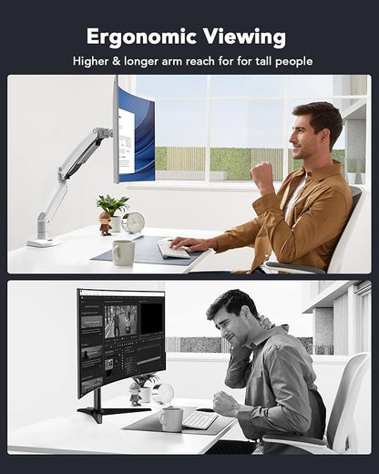 HUANUO Single Monitor Arm for 49 inch Screens, Ultrawide Computer Monitor Mount Holds 26.48 lbs, Upgraded Adjustable Stand with USB, C-Clamp & Grommet Base, VESA 75x75 or 100x100mm