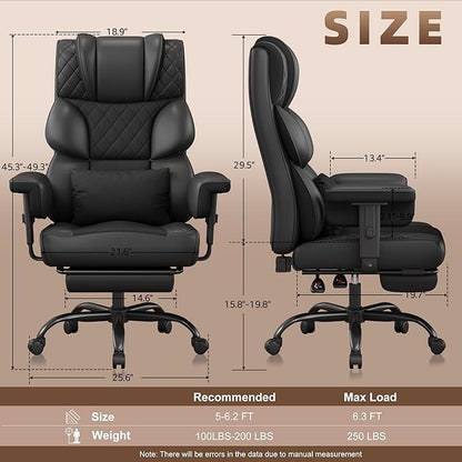 Vonesse Big and Tall Office Chair, Computer Chair with Soft Adjustable Armrests, Ergonomic High Back Gaming Chair with Lumbar Support, Executive Chairs with Footrest (PU Leather + Mesh Fabric,Black)