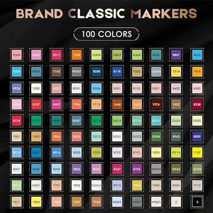 Caliart Markers, 100 Colors Dual Tip Art Markers Sketch Pens Permanent Alcohol Based, with Case for Adult Artist Halloween Drawing Sketching (Black Barrel)