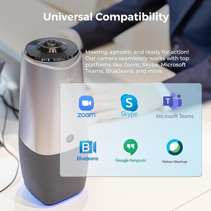 PANA 360 Camera, 4K Webcam for PC, All-in-One Conference Room Camera System, Microphones & Speaker, AI Speaker Tracking, Hybrid Meeting for Teams, Zoom, Plug and Play 10ft USB Cable