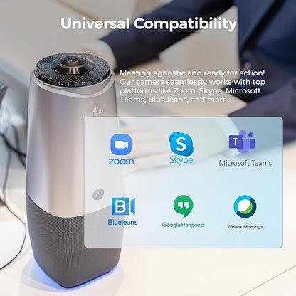 PANA 360 Camera, 4K Webcam for PC, All-in-One Conference Room Camera System, Microphones & Speaker, AI Speaker Tracking, Hybrid Meeting for Teams, Zoom, Plug and Play 10ft USB Cable