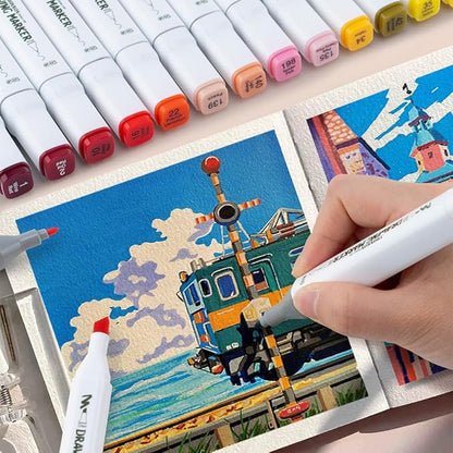 TRANSON Alcohol Markers for Drawing Coloring 48 Colors Dual-tip Fine and Chisel Tips