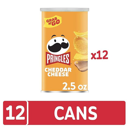 Pringles Potato Crisps Chips, Lunch Snacks, Office and Kids Snacks, Grab N' Go, Cheddar Cheese (12 Cans)