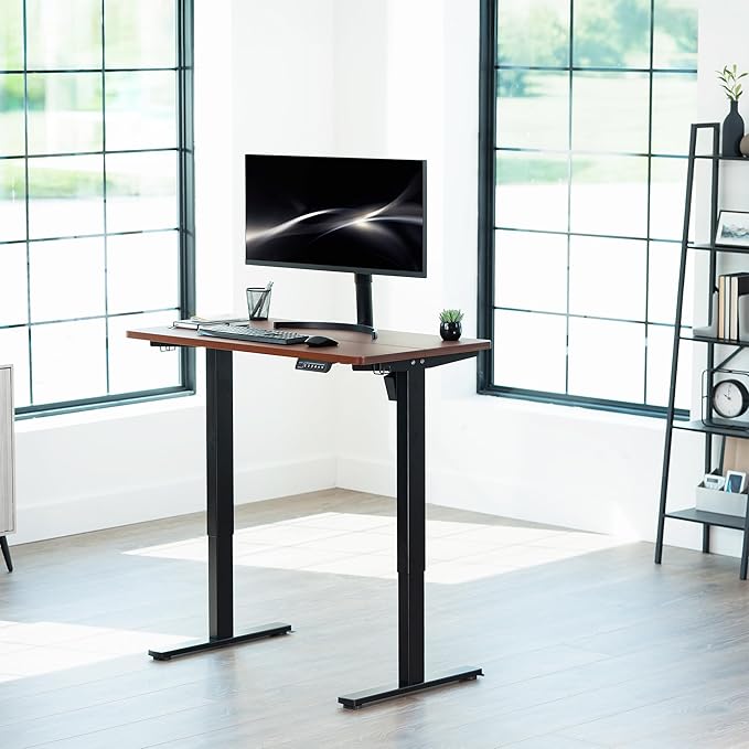 VIVO Electric 43 x 24 in Standing Desk, Memory Height Adjustment, 1B Series, Dark Walnut Top, Black Frame, DESK-1B4D