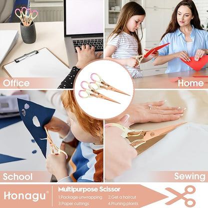 Honagu Premium Acrylic Handle Scissors -Stainless Steel Blades, Precision Cutting, Ergonomic Design, Ideal for Home, Office, and Craft Use - 2 Pack, Red