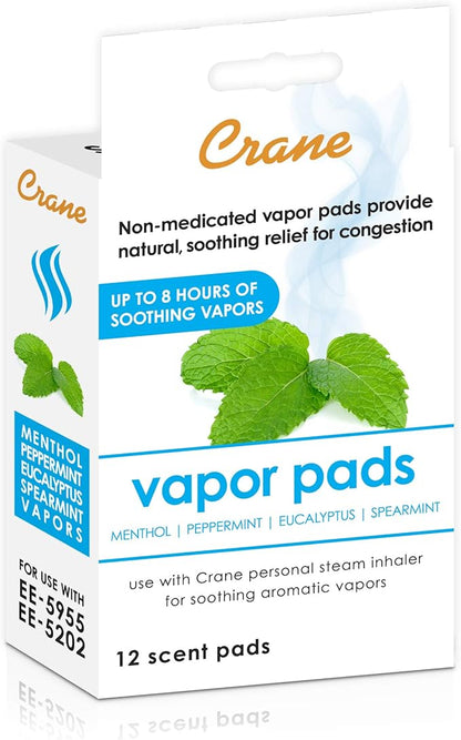 Crane Menthol-Eucalyptus Universal Vapor Pads, 12 Pack, for use Droplets, Corded Inhaler, Warm Mist humidifier