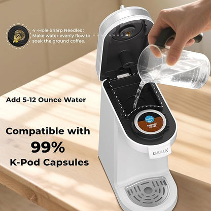 CHULUX Mini Coffee Maker for K Capsule, Single Serve Coffee Maker for One Cup Americano, Lightweight Pod Coffee Machine, Pearl White