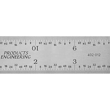 PEC Tools 12" Rigid Metal Ruler, Made from Premium Stainless Steel, 4R Graduation (1/8", 1/16", 1/32", 1/64"), Fully Hardened and Tempered Machinst Rule, Made in USA