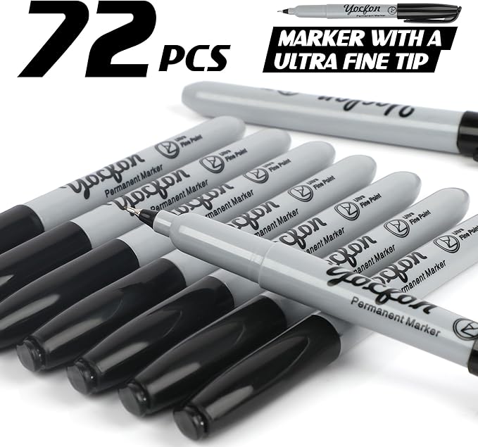 Permanent Markers Ultra Fine Tip, Bulk Pack Of 72 Count Black Permanent Marker Set, Quick-Drying Ink, Works On Plastic, Wood, Stone, Metal And Glass