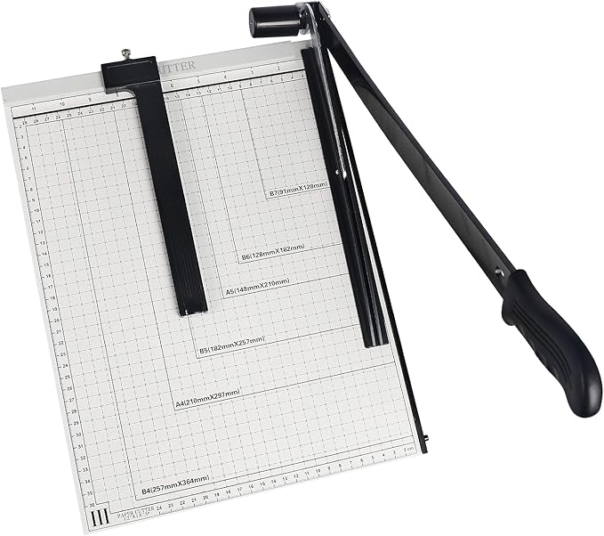 B4 Paper Cutter Paper Slicer with Safety Guard and Blade Lock Paper Trimmer Guillotine Heavy Duty Metal Base 15" Cutting Length Guillotine Paper Cutter for Office Home School(White)