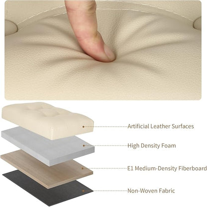 Storage Ottoman Foot Rest Stool, Folding Leather Footstool Bench with Thicker Foam Padded Seat. Short Foot Stool Ottoman with Storage for Living Room Bedroom 350 lbs, 17x13x13in, Beige