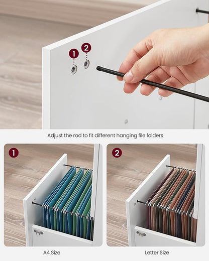 VASAGLE 2-Drawer File Cabinet, Locking Filing Cabinet for Home Office, Small Rolling Printer Stand, A4, Letter-Size Hanging Files, Assembly Required, White ULCD027T46V2