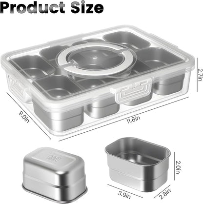 Stainless Steel Snackle Box Container with Lids and Handle, Dishwasher Safe - 8 Divider Portable Reusable Snacklebox,for Travel Beach for Charcuterie Veggie Fruit Candy