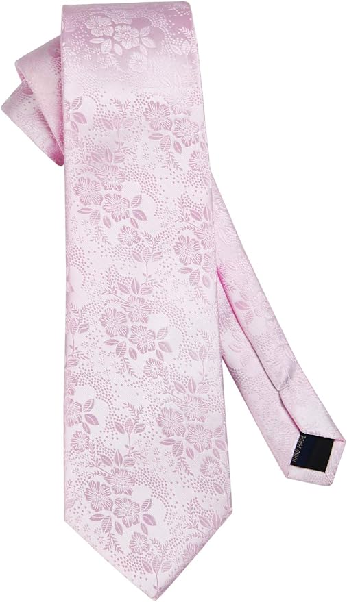 HISDERN Men Floral Ties Woven Classic 3.4" Necktie Set Formal Tie Pocket Square for Wedding with Handkerchief Gift Box
