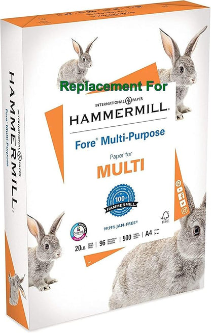 Replacement For Hammermill Fore Multi-Purpose 20 Pound Copy Paper, A4, 210mm x 297mm, 1 Ream, 500 Sheets, Made in USA, Sourced From American Family Tree Farms, 96 Bright, Acid Free. (1)