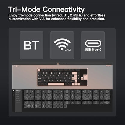KEEBMONKEY WOBKEY Rainy 75 CNC Aluminum HMX/JWK/Cocoa Switches Triple-Mode Connectivity Mechanical Keyboard with Superior Acoustics, RGB/PP/Gradient Glass/3500mAh/Violet Switch (Standard - Black)