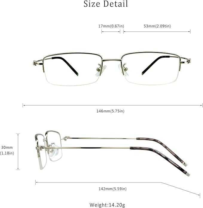 LifeArt Alloy Semi-Rimless Reading Glasses,Blue Light Blocking Glasses, Anti Eyestrain, Computer Gaming Glasses, TV Glasses for Men, Anti Glare (Silver, +0.75 Magnification)