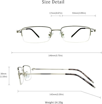 LifeArt Alloy Semi-Rimless Reading Glasses,Blue Light Blocking Glasses, Anti Eyestrain, Computer Gaming Glasses, TV Glasses for Men, Anti Glare (Silver, +0.75 Magnification)