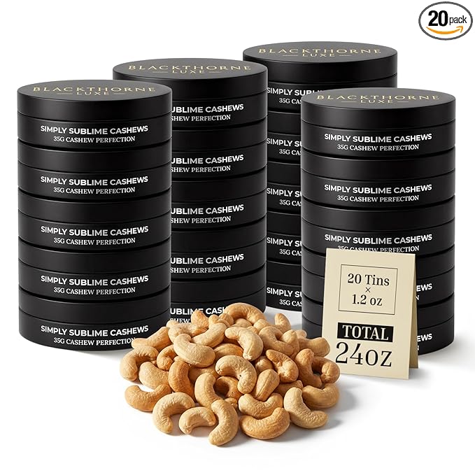 Simply Sublime Cashews, Roasted Lightly Salted – 20 x 1.2oz Single Servings – Jumbo, Hand Sorted & Flame Roasted with Himalayan Pink Salt – Gourmet Snack for Bourbon, Tequila, Champagne - 24oz