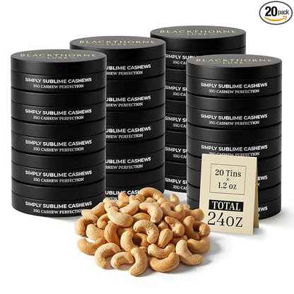Simply Sublime Cashews, Roasted Lightly Salted – 20 x 1.2oz Single Servings – Jumbo, Hand Sorted & Flame Roasted with Himalayan Pink Salt – Gourmet Snack for Bourbon, Tequila, Champagne - 24oz