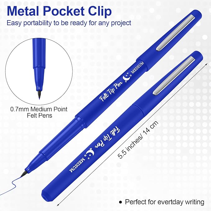 36 Pcs Felt Tip Pens 0.7mm Medium Point Colored Felt Tip Pens for Journaling Planner Writing Note-taking Art Office and School Supplies(Dark Blue)